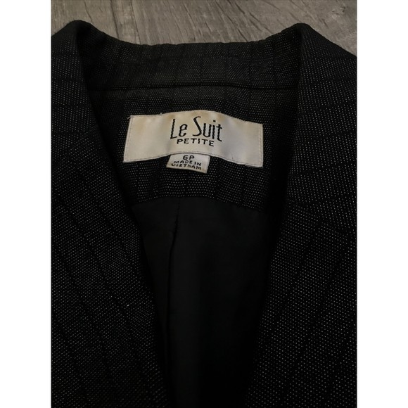 Le Suit Womens One Button Blazer Suit Jacket Pinstripe Grey Sz 6P Shoulder Pads - Picture 4 of 5